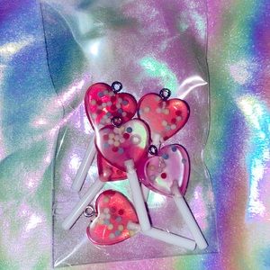 Pink & Red Hear Lollipop Charms (6 Count)